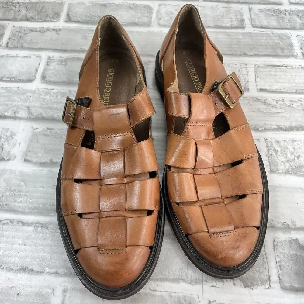 Giorgio Brutini Vintage Men's Size 12 D Brown Leather Fisherman Sandals Retro